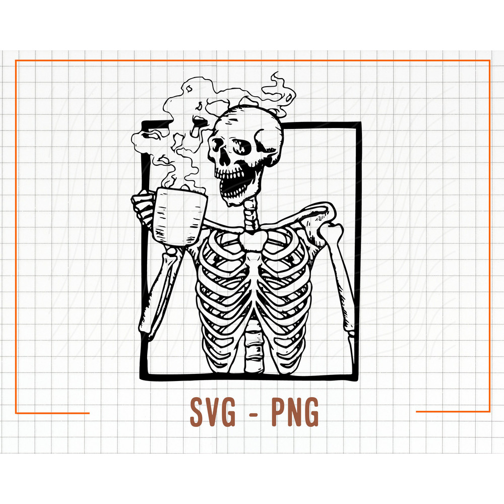 Skeleton Drinking Coffee Svg, Skeleton Svg, Coffee cut file, Skeleton Coffee, Coffee Mug, Coffee Png, Svg files for Cricut, Halloween Design - 2.jpg