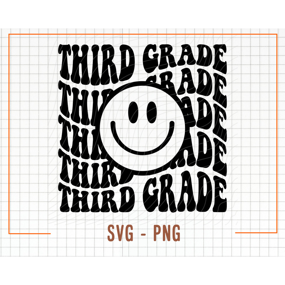 Third Grade Smiling Svg, 3rd Grade Svg, Vector Cut Files for Cricut & Silhouette, Instant Download, Wavy Stacked Third Grade Smiiling Face - 1.jpg