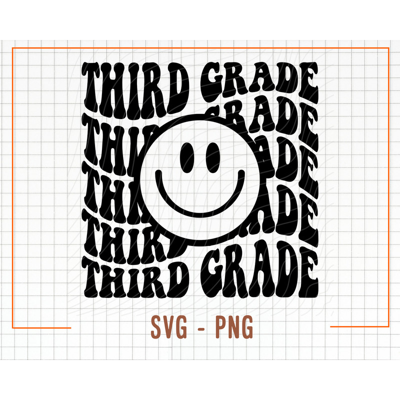 Third Grade Smiling Svg, 3rd Grade Svg, Vector Cut Files for Cricut & Silhouette, Instant Download, Wavy Stacked Third Grade Smiiling Face - 1.jpg