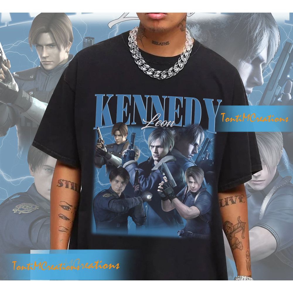 Blue Leon Shirt, Leon Vintage 90s Shirt, Leon Residence Evil Shirt, Leon Kennedy Vintage 90s Hoodie, Horror Game Sweathirt - 1.jpg