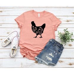 Chicken Lover Shirt, Women's Chicken Shirt, Floral Chicken Shirts, Mom Chicken Shirt, Farm Gift Shirt, Mothers Day Shirt