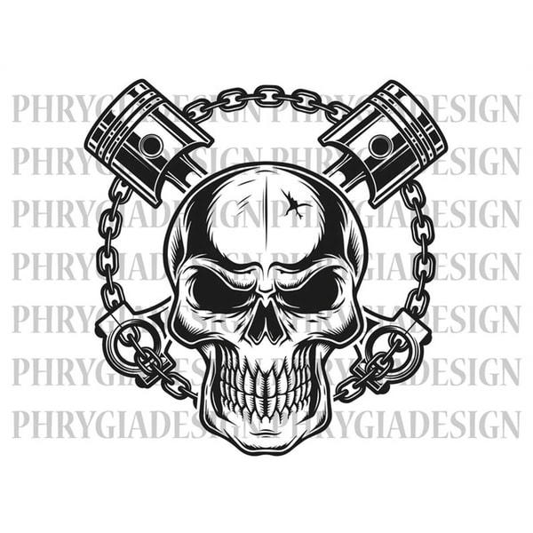 Skull With Crossed Engine Piston Svg Png , Skull Svg , Mecha - Inspire ...