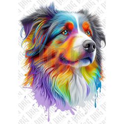 Australian Shepherd Dog PNG | Colorful Shepherd Dog Breed Sublimation for Shirts Mugs Tumbler | Dog Portrait | Dog Illus