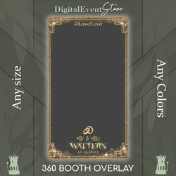 360 gold wedding photobooth overlay 360 newlyweds selfie 360 wedding rings videobooth 360 birthday custom template frame