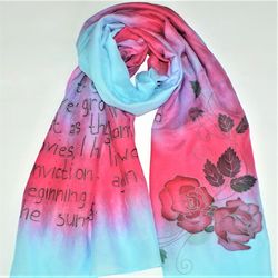 Hand-painted silk scarf for women with rose | Refresh Your Look