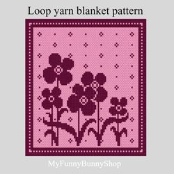 Flowers Finger knitted loop yarn blanket pattern PDF Download