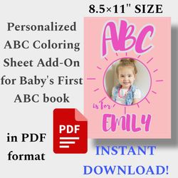 girl baby shower, personalized ABC Coloring Book, Custom Kid name Book gift 1st 2nd Birthday gifts, Toddler, PDF
