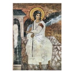 The White Angel of the  Holy Tomb | Quality Icon print mounted on flat wooden plank | Size: 24 x 18 x 2 cm