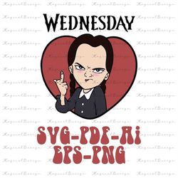 Wednesday Addams svg, Valentines day Svg, Ai, Png, Eps, Pdf, Clipart, Layered Svg, Cut files, Files for Cricut, Horror,