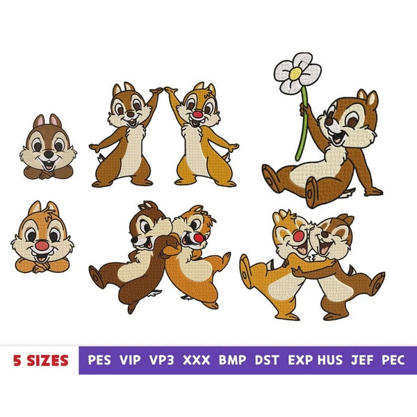 Motifs de broderie d’écureuil mignon - fichiers de conception de broderie à la machine - Chip and dale - 10 formats, 5 tailles.jpg