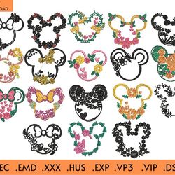 Mickey Spring Embroidery Design Bundle, Floral Spring Embroidery Design, motifs de broderie de cadre de fleurs - 18 moti