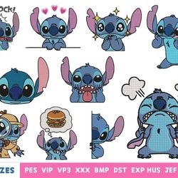 10 Cute blue cartoon's embroidery designs - machine embroidery design files - Stitch - 10 formats, 5 sizes