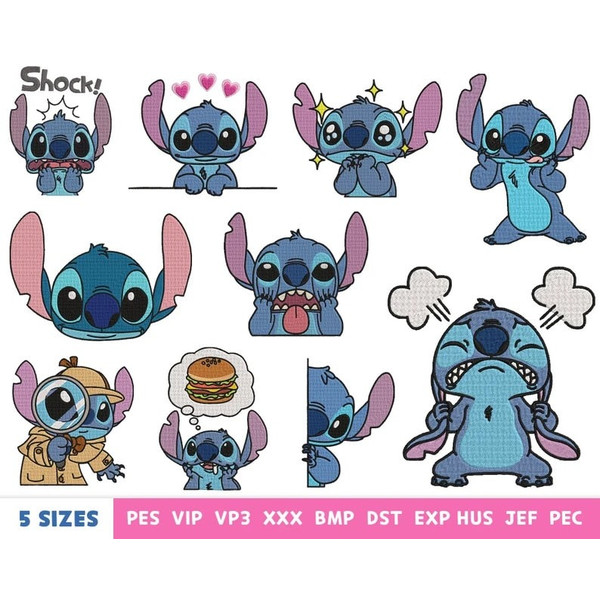 10 Cute blue cartoon's embroidery designs - machine embroidery design files - Stitch - 10 formats, 5 sizes.jpg