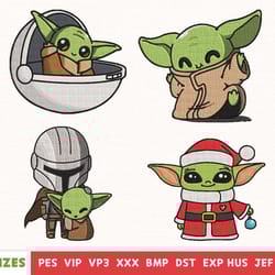 baby yoda embroidery designs - cute cartoon embroidery - machine embroidery design files - 10 formats, 5 sizes