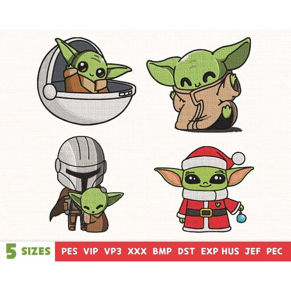 Baby Yoda embroidery designs - Cute cartoon embroidery - machine embroidery design files - 10 formats, 5 sizes.jpg