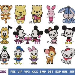 Adorable Kawaii cartoon embroidery designs - machine embroidery design files - 10 formats, 5 sizes
