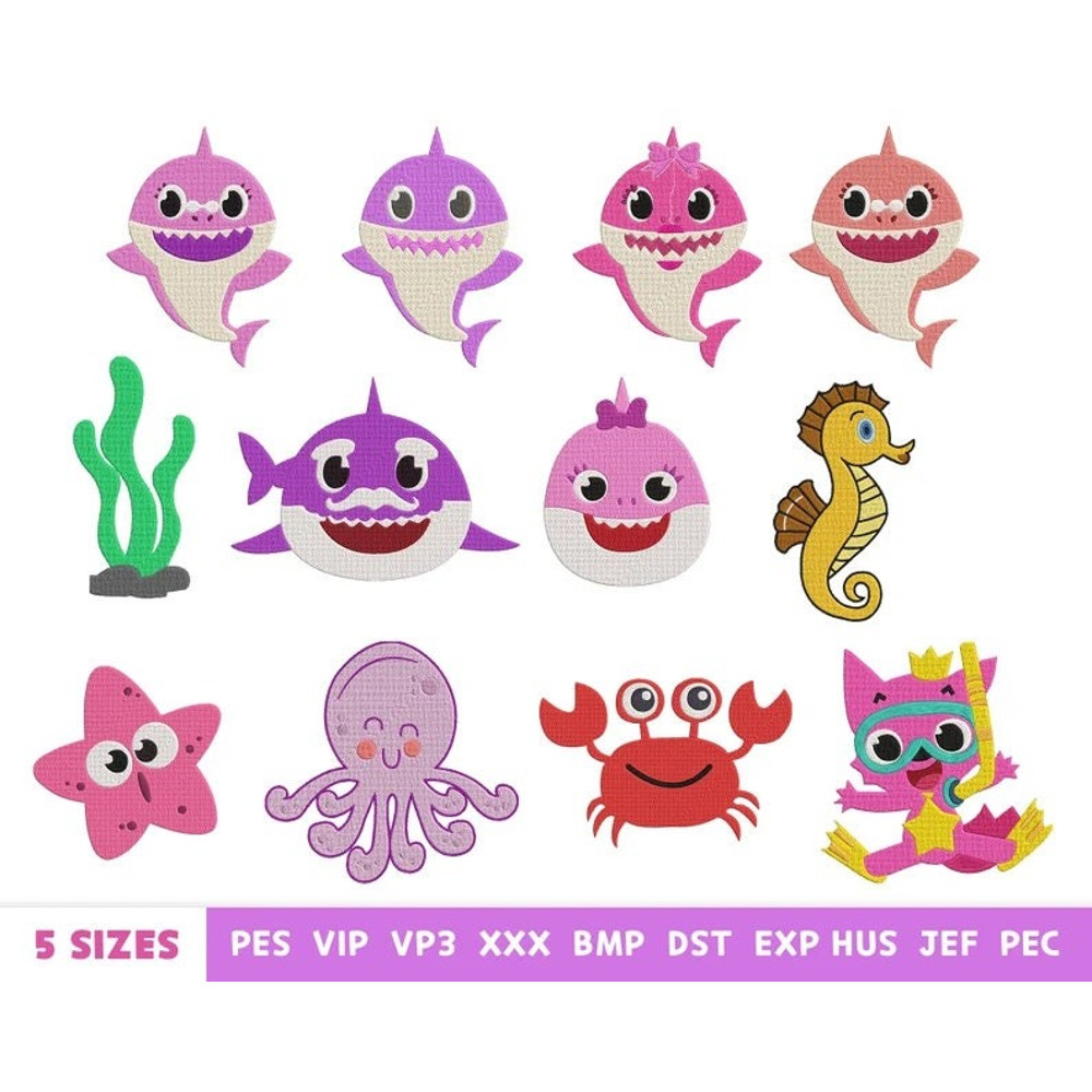 Cute shark baby embroidery design - Baby shark - machine embroidery design files - 10 formats, 5 sizes.jpg