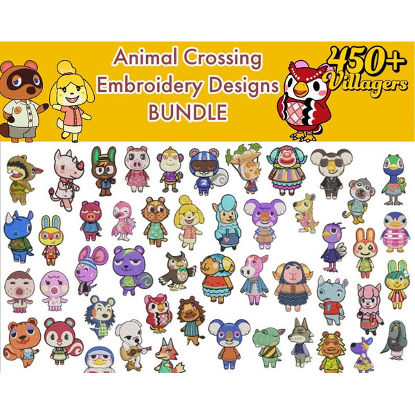 Animal crossing machine embroidery designs - Fullbody cartoon bundle - digital machine embroidery files - 10 formats.jpg