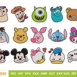 baby cartoon faces embroidery design - cartoon embroidery - machine embroidery design files - 10 formats, 5 sizes