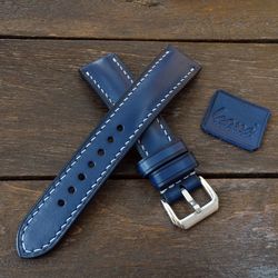 Blue Watch Strap, genuine leather, watchband 18 - 26mm