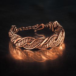 Unique wire wrapped copper bracelet for woman Antique style artisan copper jewelry 7th Anniversary gift Small size