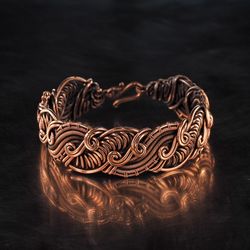 Unique wire wrapped pure copper art bracelet for woman Antique style artisan copper jewelry 7th Anniversary gift for her