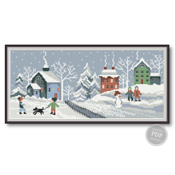 Cross Stitch Winter Village, Christmas Sampler Primitiv, Embroidery Sampler Winter, Cross Stitch Pattern PDF File 361