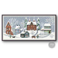 Cross Stitch Pattern Christmas, Winter Village Sampler Primitiv, Embroidery Sampler Winter, Cross Stitch Pattern PDF 362