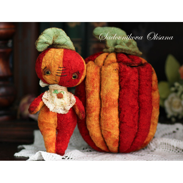 Pumpkin gift for Halloween Handmade Artist Collectible Teddy Bear OOAK gift present toy (2).jpg