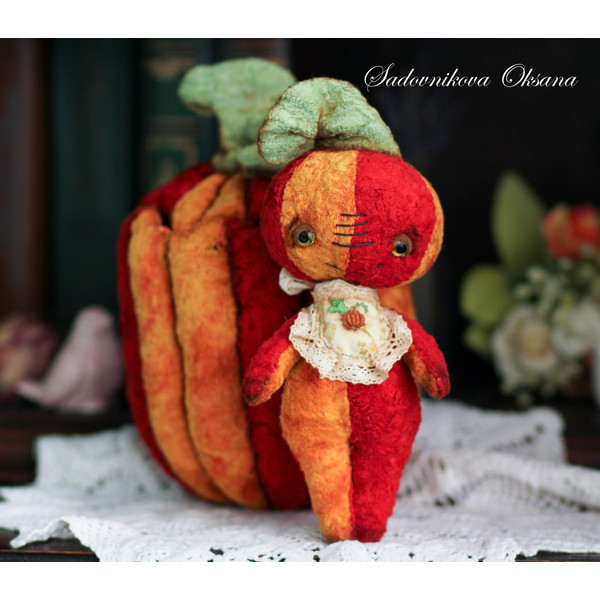 Pumpkin gift for Halloween Handmade Artist Collectible Teddy Bear OOAK gift present toy (3).jpg
