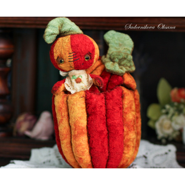 Pumpkin gift for Halloween Handmade Artist Collectible Teddy Bear OOAK gift present toy (4).jpg