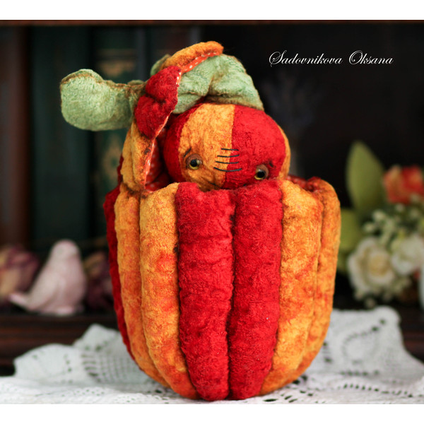 Pumpkin gift for Halloween Handmade Artist Collectible Teddy Bear OOAK gift present toy (6).jpg