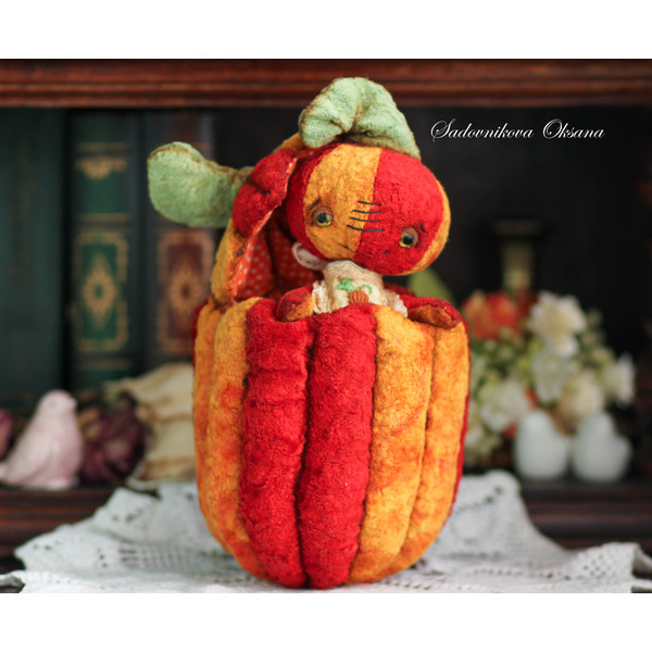 Pumpkin gift for Halloween Handmade Artist Collectible Teddy Bear OOAK gift present toy (8).jpg