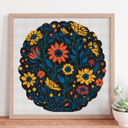 Counted cross stitch pattern Flowers, Floral embroidery, Modern cross stitch pattern, Pillow cover, Digital pattern