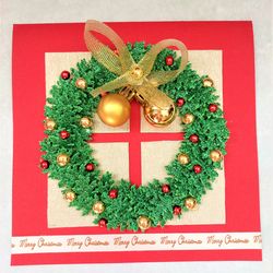 Christmas greeting card, Handmade greeting card, Merry Christmas card, 3D Christmas card, Christmas wreath card