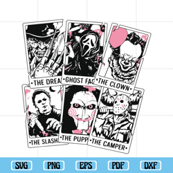 horror characters tarot card svg, halloween svg, horror svg, horror friends svg, halloween gift
