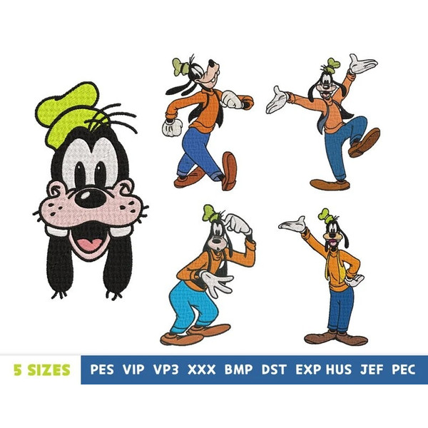 Funny cartoon character embroidery design - machine embroidery design files - goofy - 10 formats, 5 sizes.jpg