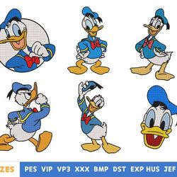 6 ducks embroidery design - machine embroidery design files - donald duck cartoon embroidery - 10 formats, 5 sizes