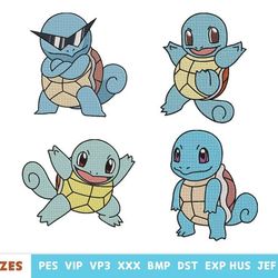 4 Squirtle embroidery designs - pokemon embroidery - machine embroidery design files - 10 formats, 5 sizes
