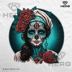 sugar skull nurse tumbler image mexican skull art sublimation file day of the dead zombie woman download png skull art m