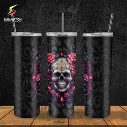 enchanting sublimation 20oz tumbler design - gothic skull and pink roses 20oz '9.2 x 8.3' straight skinny tumbler tapere