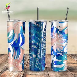 tropical paradise sublimation 20oz tumbler design - exotic watercolor leaves vibrant vibes '9.2 x 8.3' straight skinny