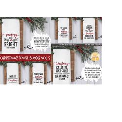 christmas tea towel svg bundle vol 2, personalized, holiday tea towels, dish towel, christmas baking, kitchen, gift, cri