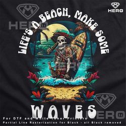 skeleton surfer on beach skull and bones surfer on island png, surfing skeleton summer beach image for dark garments ske