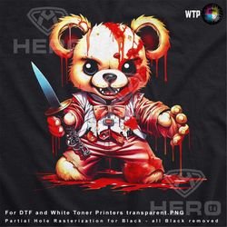 halloween scary teddy bear holding a knife  bloody teddy bear with knife creepy teddy bear halloween bear with blood evi