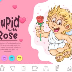 cartoon cupid with rose. clipart