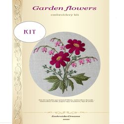 Hand embroidery kit Garden flowers , craft kit for Beginners and Beyond, easy embroidery wreath