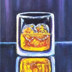 Whisky Painting Original Art Whiskey Oil Painting on Canvas Wall Art Strong Drink Still Life Original Painting 24 x18cm