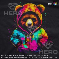 teddy bear wearing rainbow hoodie teddy bear with bright color hoodie teddy bear png teddy bear fight club dtf digital d