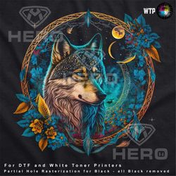 dream catcher wolf png wolf dreamcatcher in full moon png boho dreamcatcher native blue feathered dream catcher dtf down